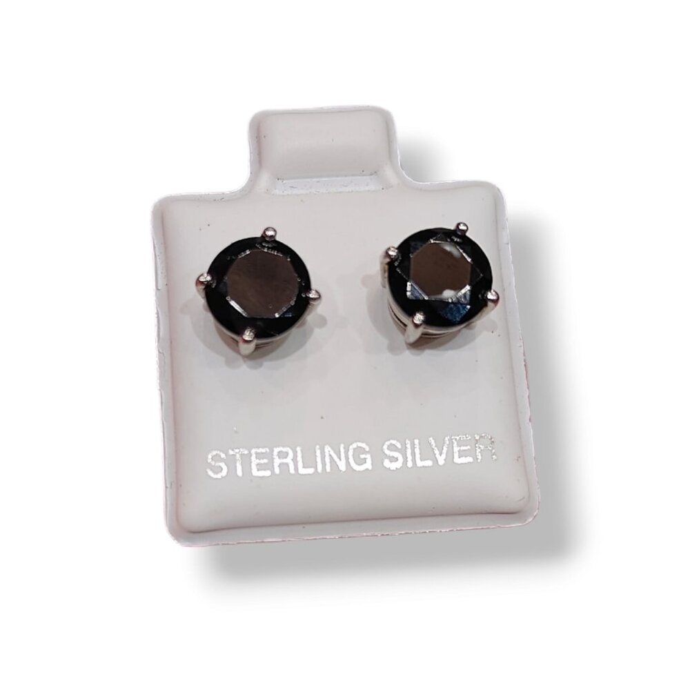 925 Sterling Silver Every Midnight Black Circular Shape Big Stud Earrings